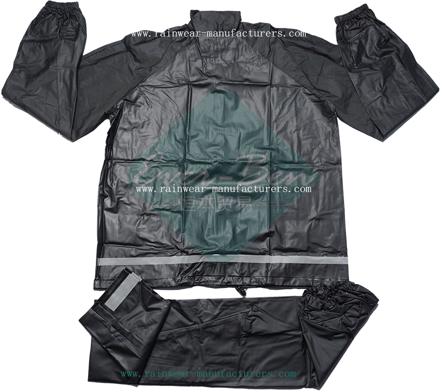004 Black PVC Rain Jacket and Pants-Heavy Duty Rain Jacket and Pants Set-Reusable Rainwear